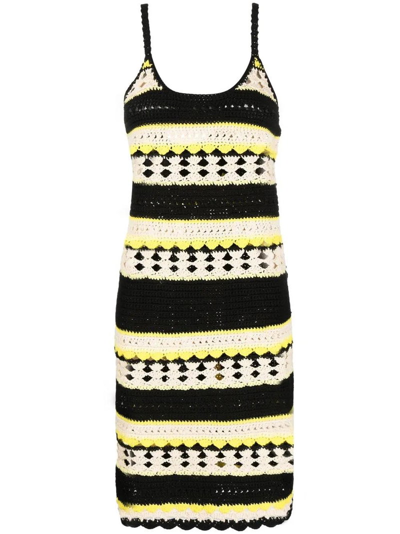 GANNI Striped Open-knit Minidress - Black | endource GANNI Striped Open-knit Minidress - Black | endource