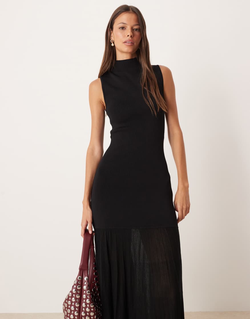 knee length dresses for ladies Phan Huy Black Sheer Lace Silk Dress with Cut-Out Top main image 0