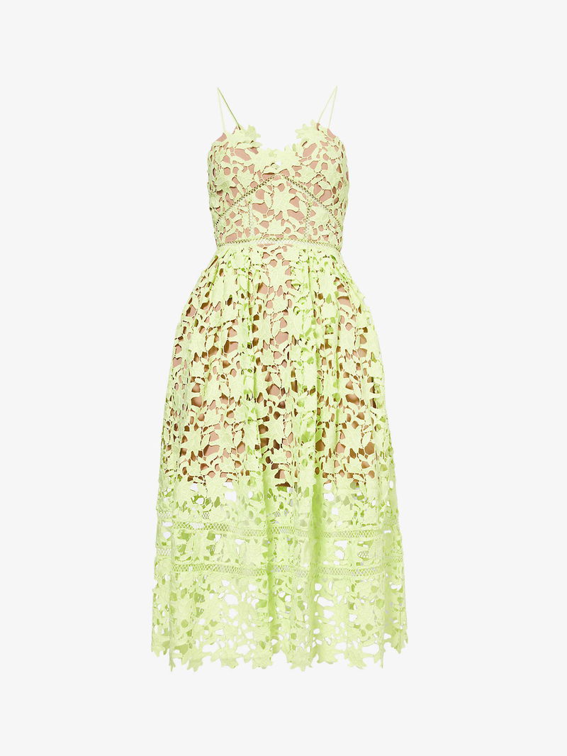 SELF-PORTRAIT Azalea Floral-Embroidered Lace Midi Dress | endource SELF-PORTRAIT Azalea Floral-Embroidered Lace Midi Dress | endource