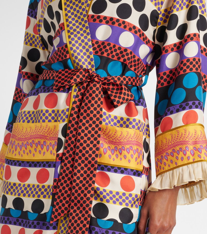 Valentino silk robe with vibrant polka dot and floral print