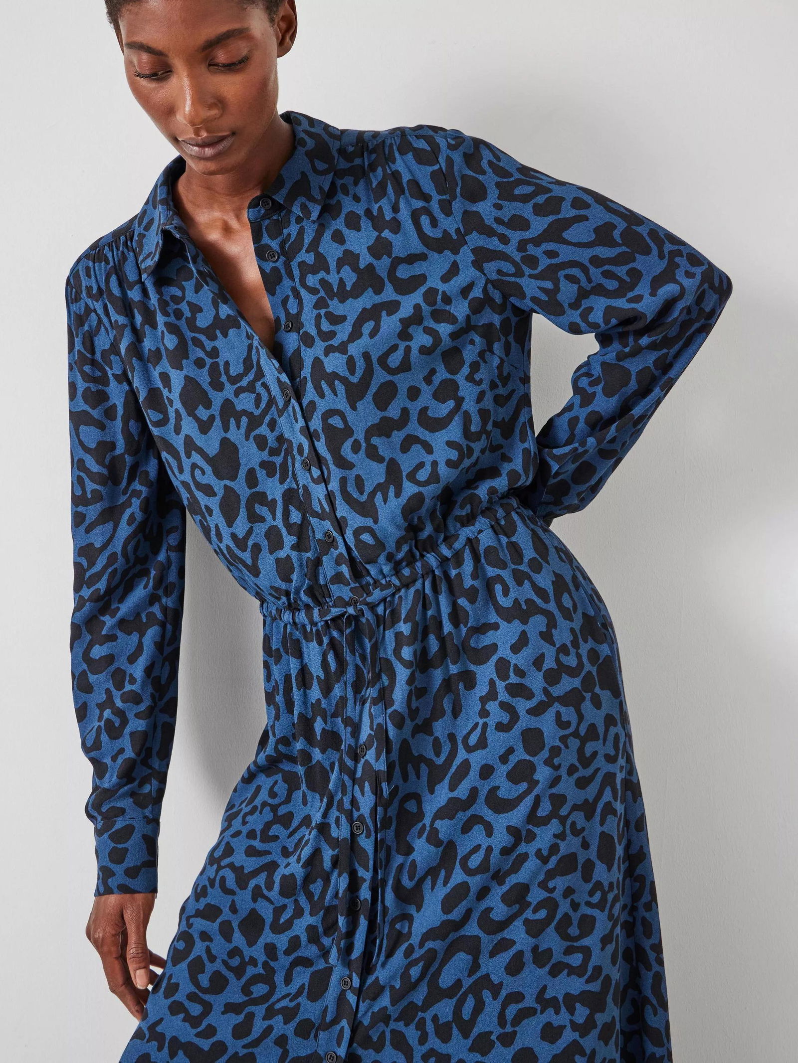 blue animal print shirt dress Navy Blue Animal Print Shirt Maternity Dress With Tie
