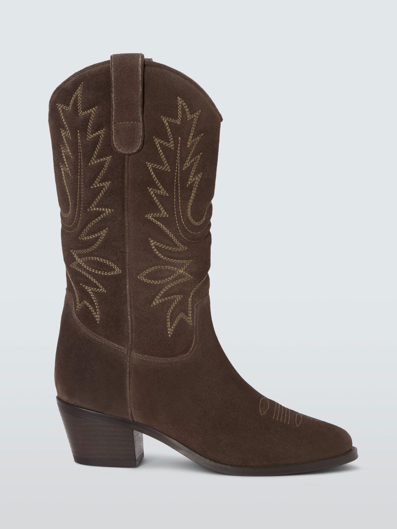 AND/OR Thorns Suede Embroidered Western Calf Boots in Chocolate 