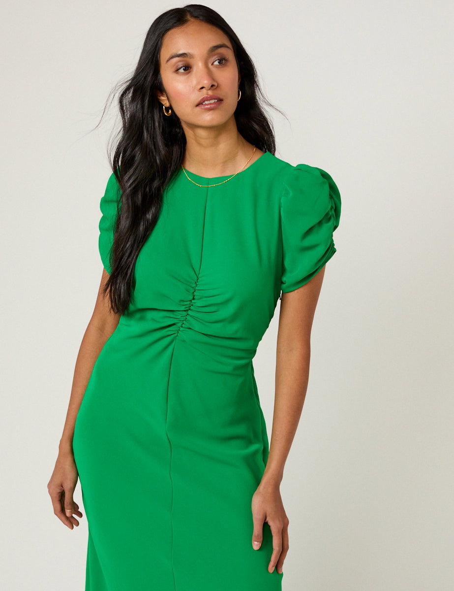 NOBODY'S CHILD Green Ruched Naomi Midi Dress | endource