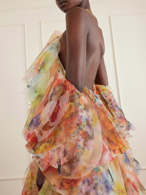 ZIMMERMANN Kirra Halterneck Floral-Print Linen Dress | endource