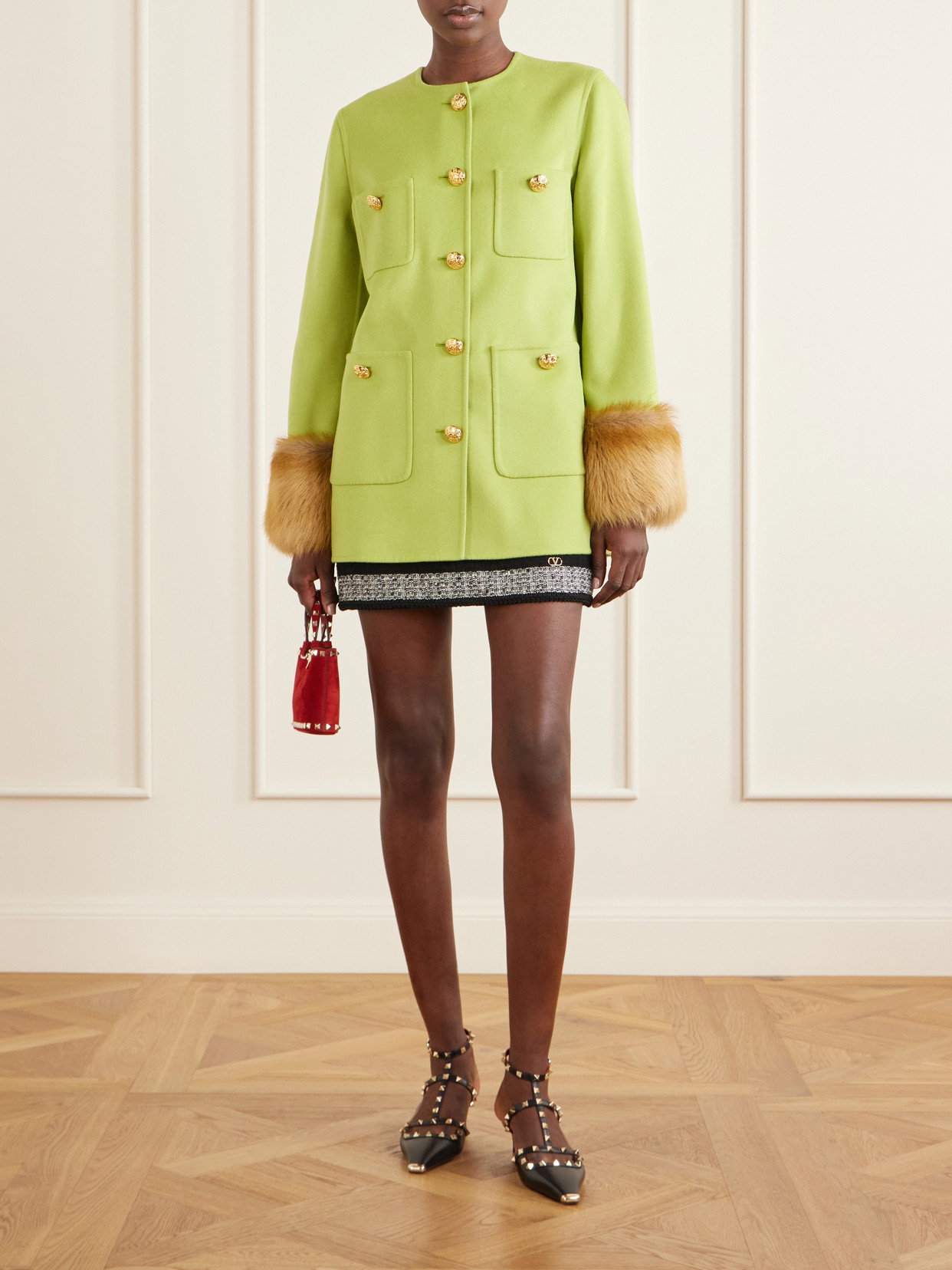 VALENTINO GARAVANI Shearling-Trimmed Wool And Cashmere-Blend Coat 