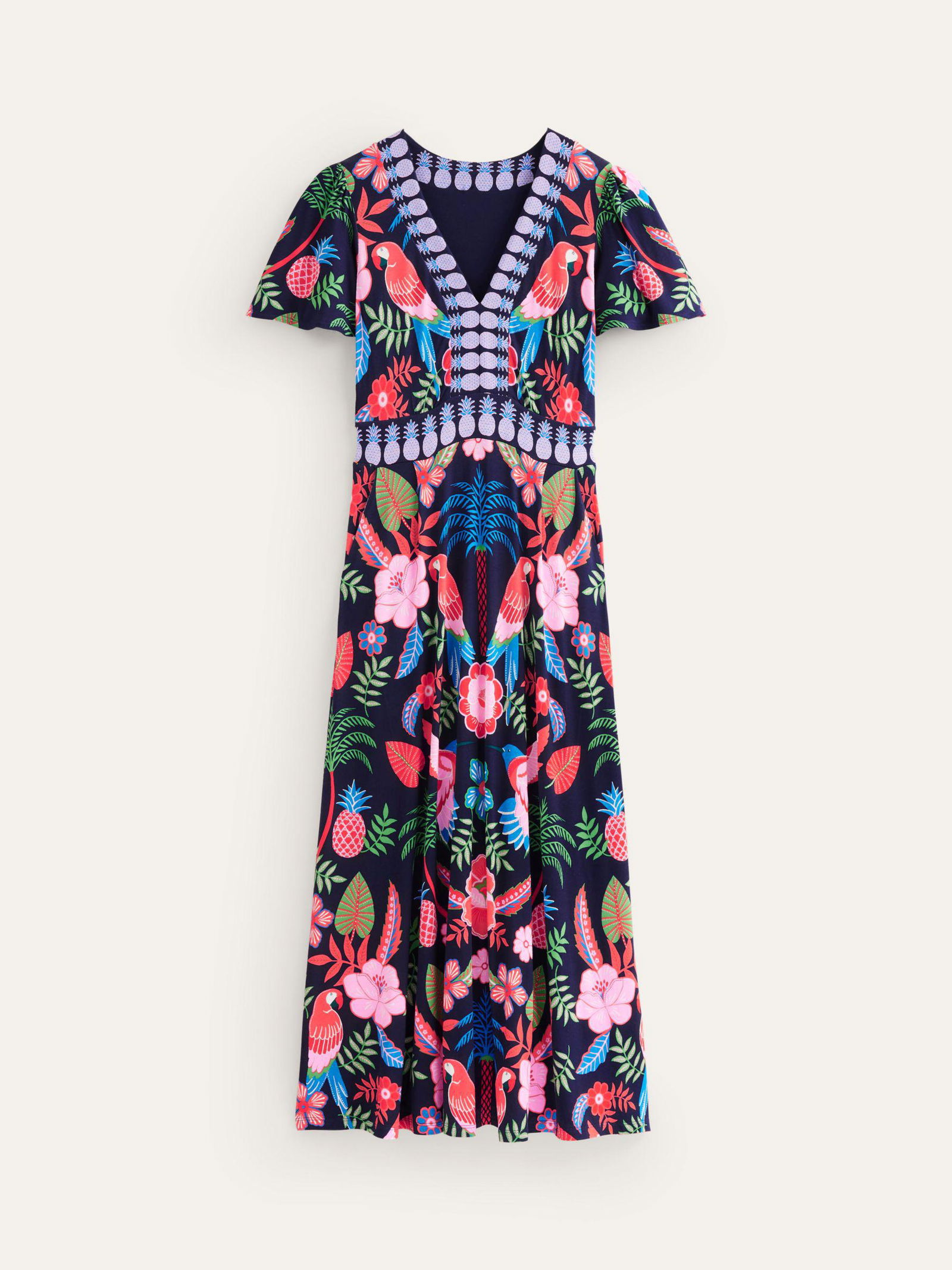 Peony & Parrot Print V-Neck Smocked Waist Cami Maxi Dress main image 0