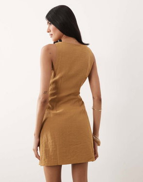 MANGO Short Sleeve Mini Dress With Belt Detail In Brown | endource