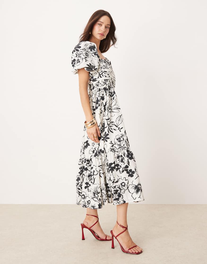 emerson poplin puff sleeve midi dress cream floral Abercrombie & Fitch | Dresses | Abercrombie Emerson Floral Poplin Puff Sleeves Midi Dress Sz Xssm Bnwt