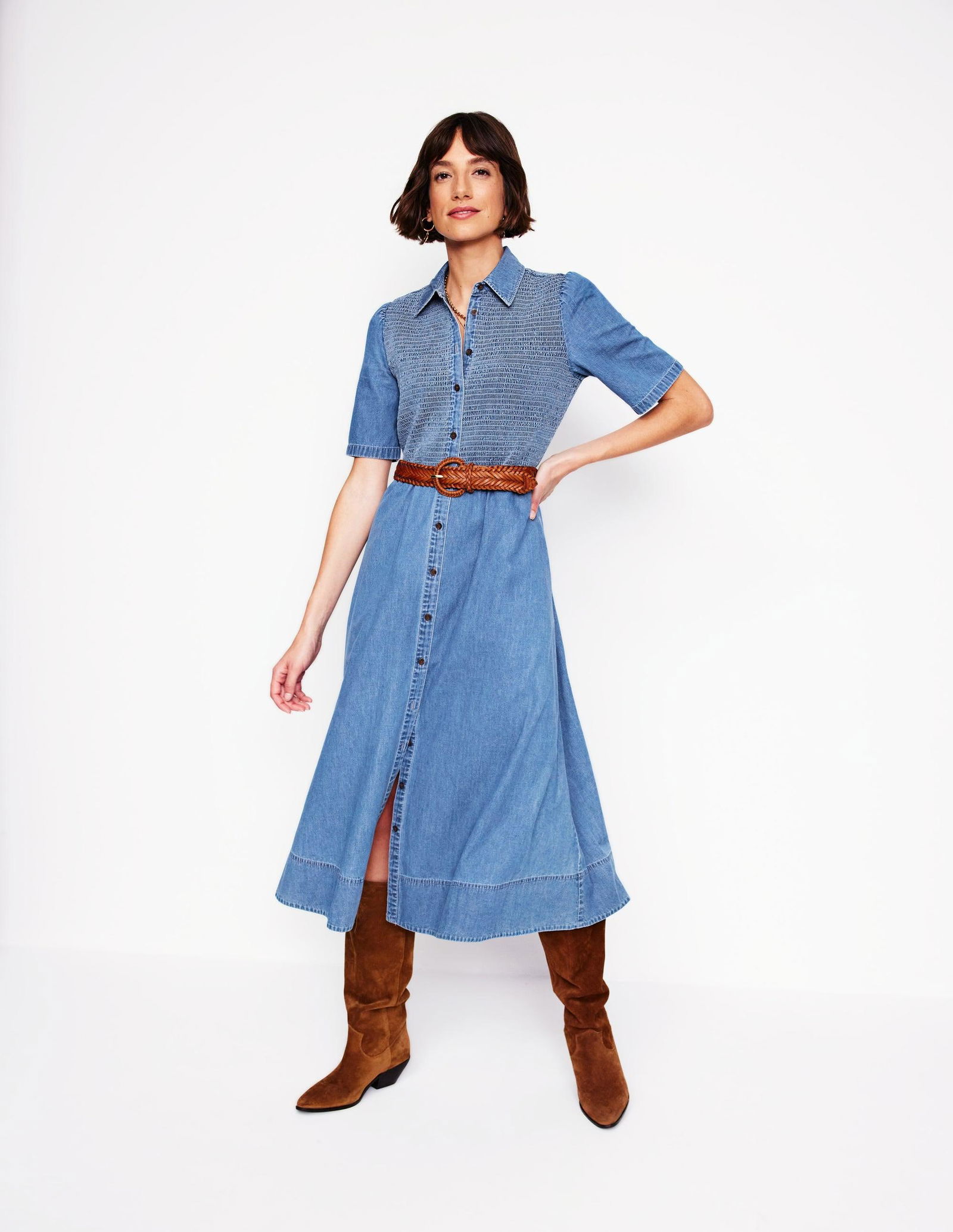 BODEN Amber Denim Midi Dress | endource