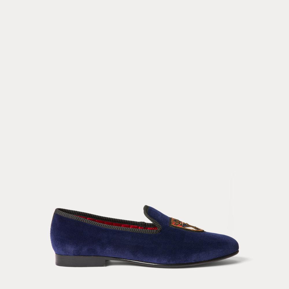 POLO RALPH LAUREN Paxton Crest Velvet Slipper in Blue Endource