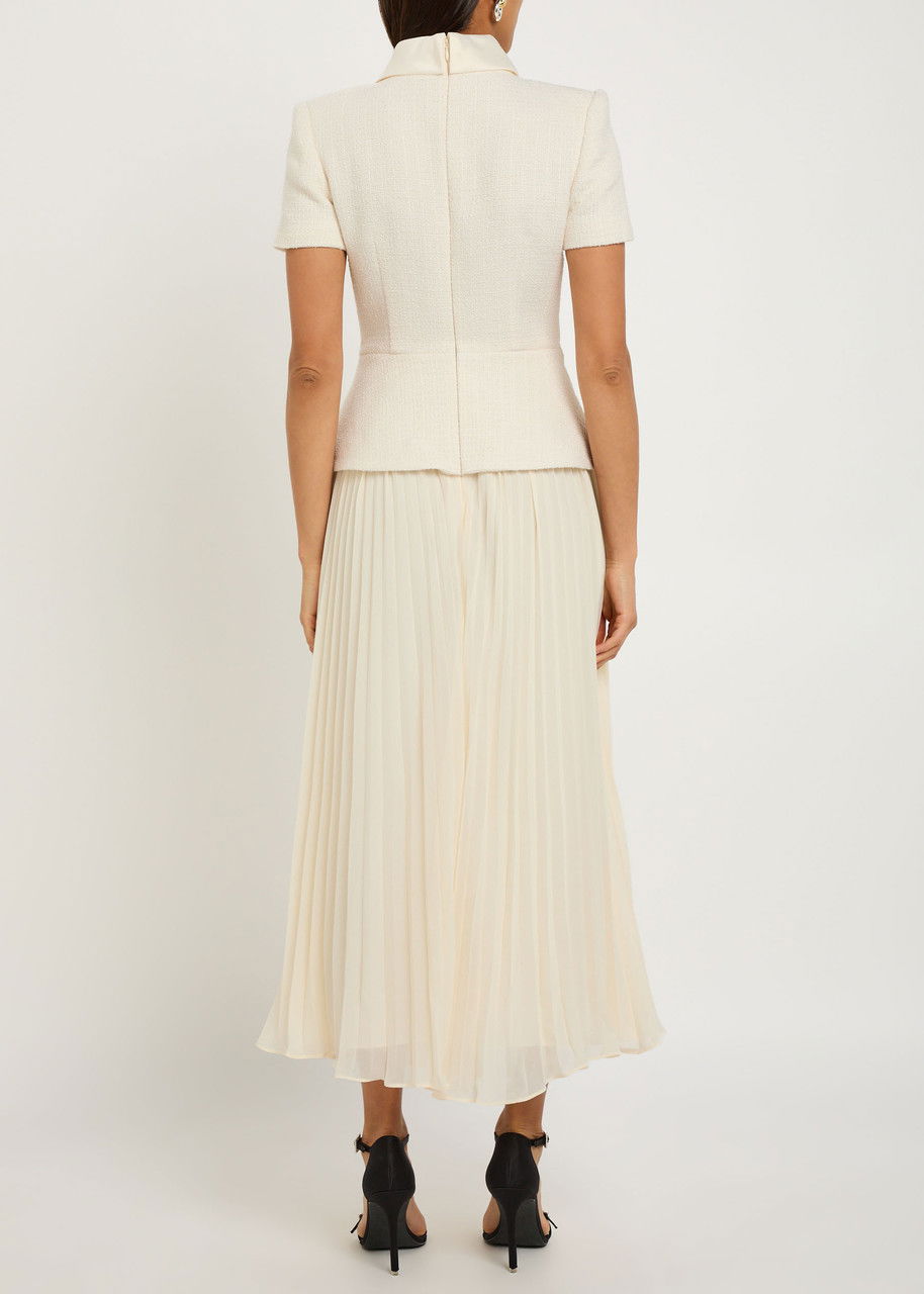self portrait boucl and chiffon midi dress self-portrait - Cream Tailored Boucle And Chiffon Midi Dress