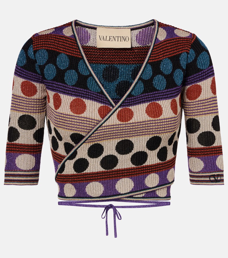 Valentino wrap-style knit sweater with colorful polka dots
