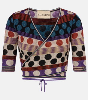 Valentino wrap-style knit sweater with colorful polka dots