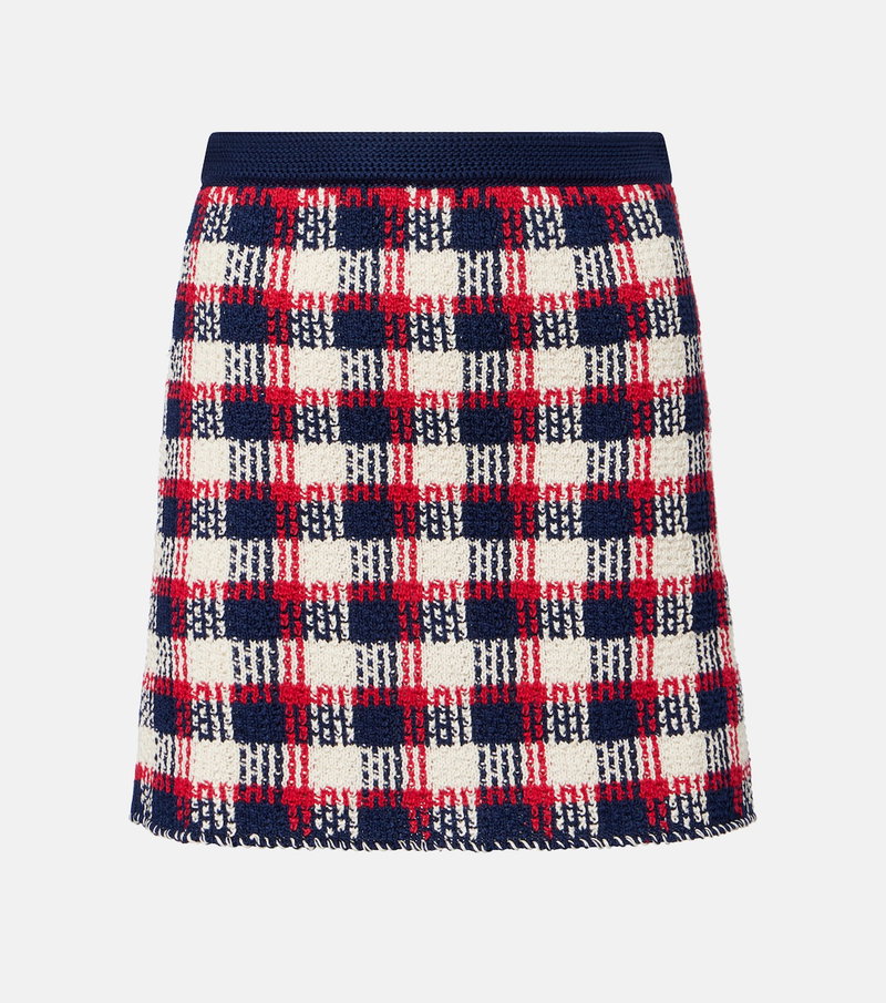 Valentino knit mini skirt, blue and red check pattern