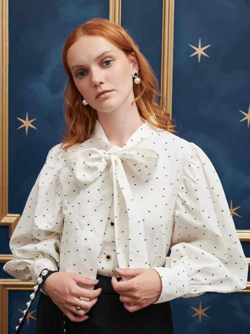 SISTER JANE Rosetta Jacquard Bow Blouse | endource