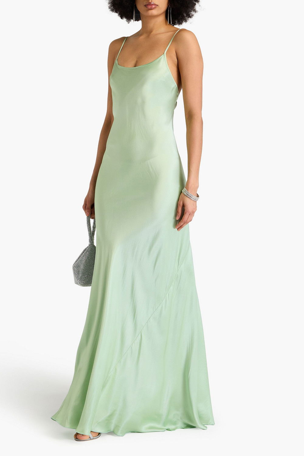 victoria beckham green slip dress VICTORIA BECKHAM Satin Maxi Slip Dress