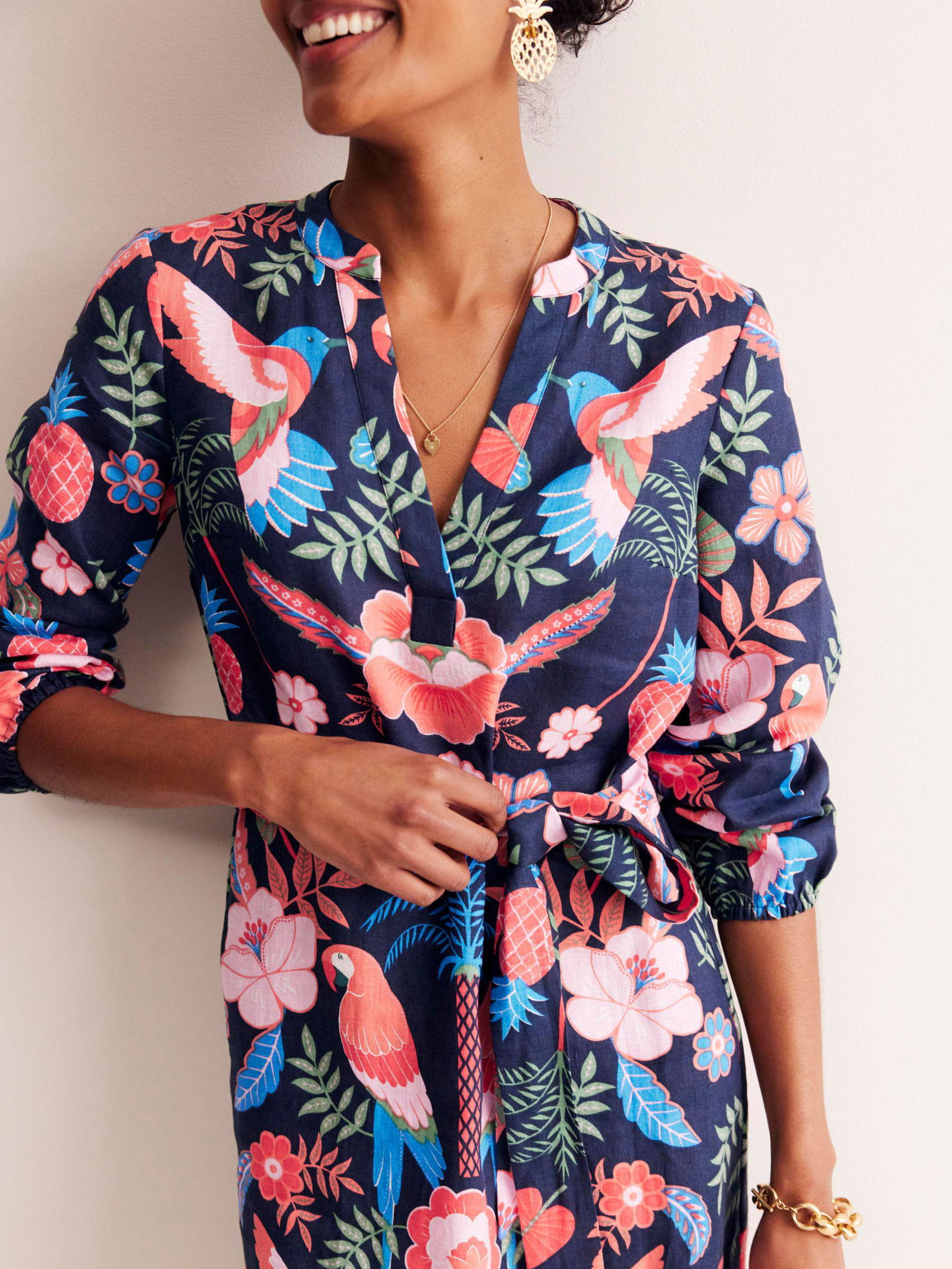 chinese dress ladies Cleo Linen Tie Waist Dress-Multi, Paradise Bay main image 1