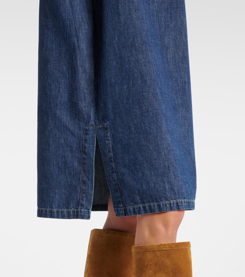 Valentino blue denim midi skirt with split hem.