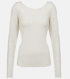 Cream-colored sequined sweater with long sleeves