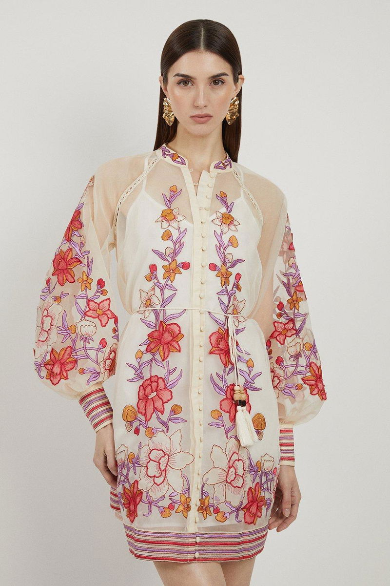 KAREN MILLEN Tall Floral Embroidery Organdie Woven Mini Dress | endource KAREN MILLEN Tall Floral Embroidery Organdie Woven Mini Dress | endource