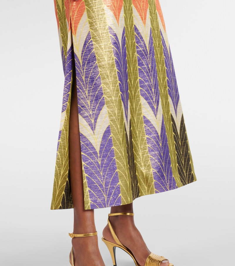 Valentino shimmering leaf-patterned maxi skirt