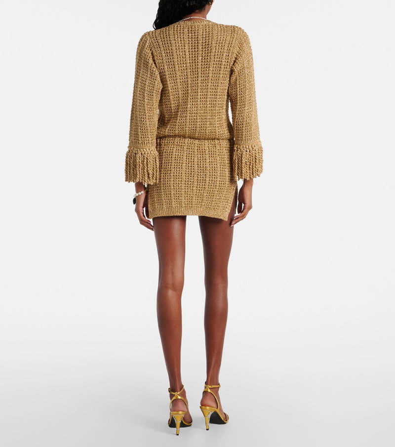 Valentino gold knit dress with fringe detailing