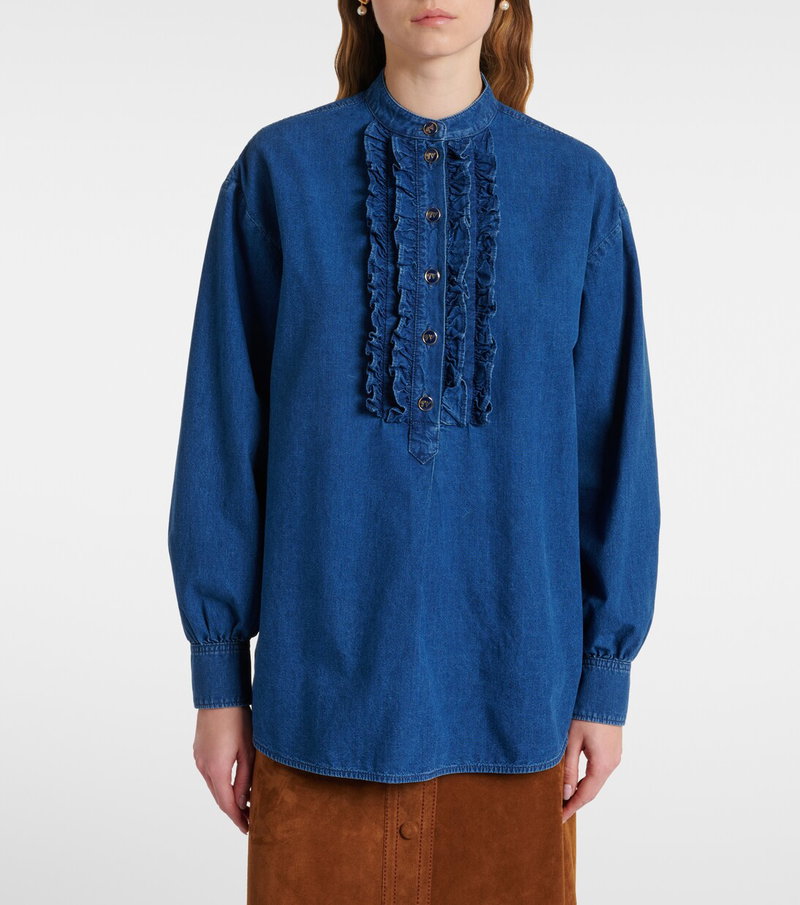 Valentino blue denim shirt with ruffles