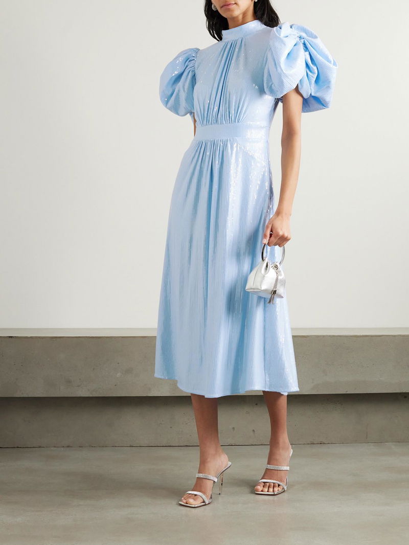 ROTATE BIRGER CHRISTENSEN Gathered Sequined Crepe Midi Dress | endource