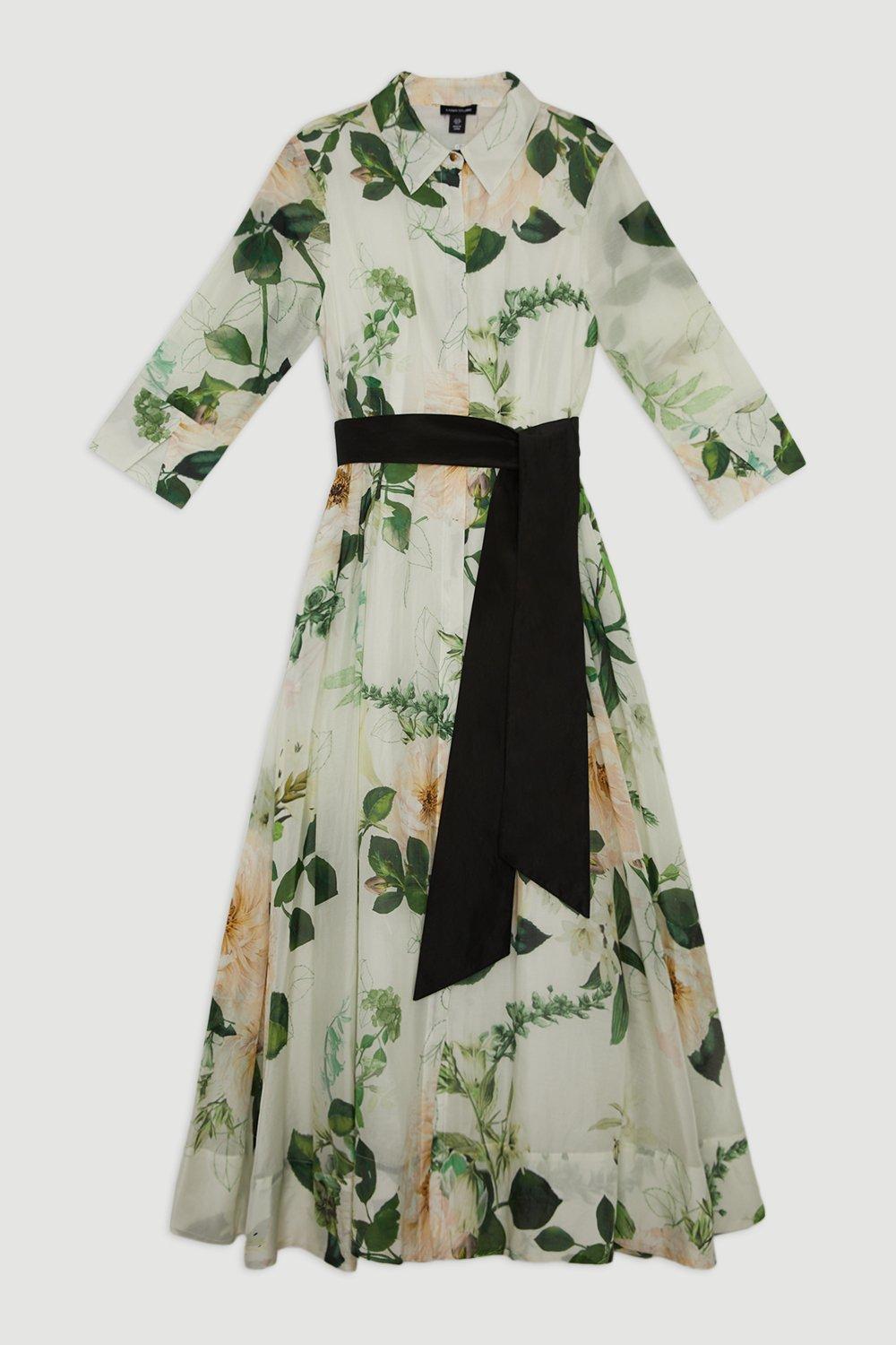 lydia millen spring floral silk cotton woven strappy dress KAREN MILLEN Karen Millen x Lydia Millen - Spring Floral Silk Cotton Shirt  Dress