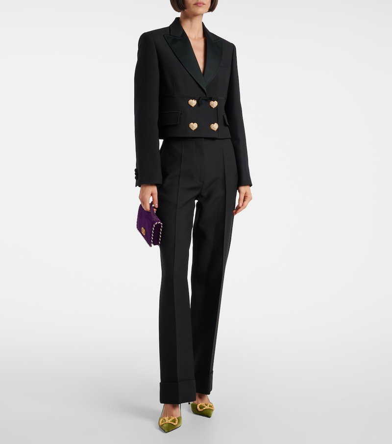 Valentino black blazer with gold heart buttons and matching trousers.