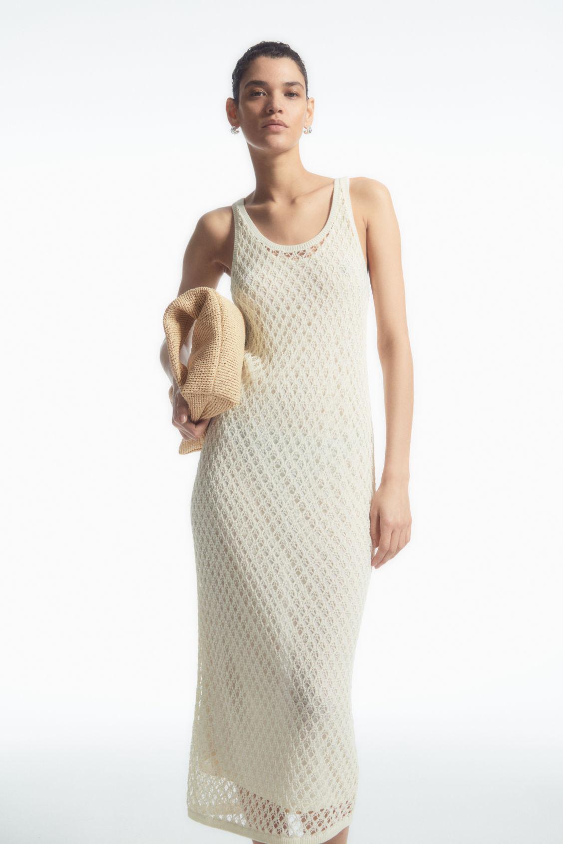 cos sleeveless cotton midi dress COS Women's Sculpted Cotton Midi Dress in White