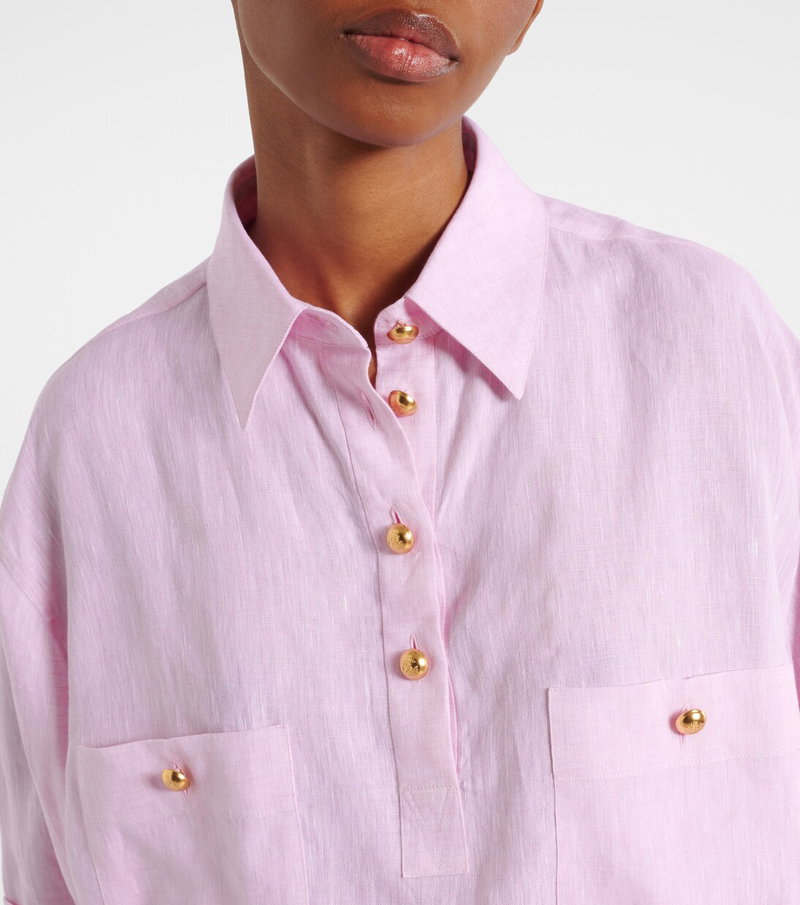 Pink linen shirt with gold buttons