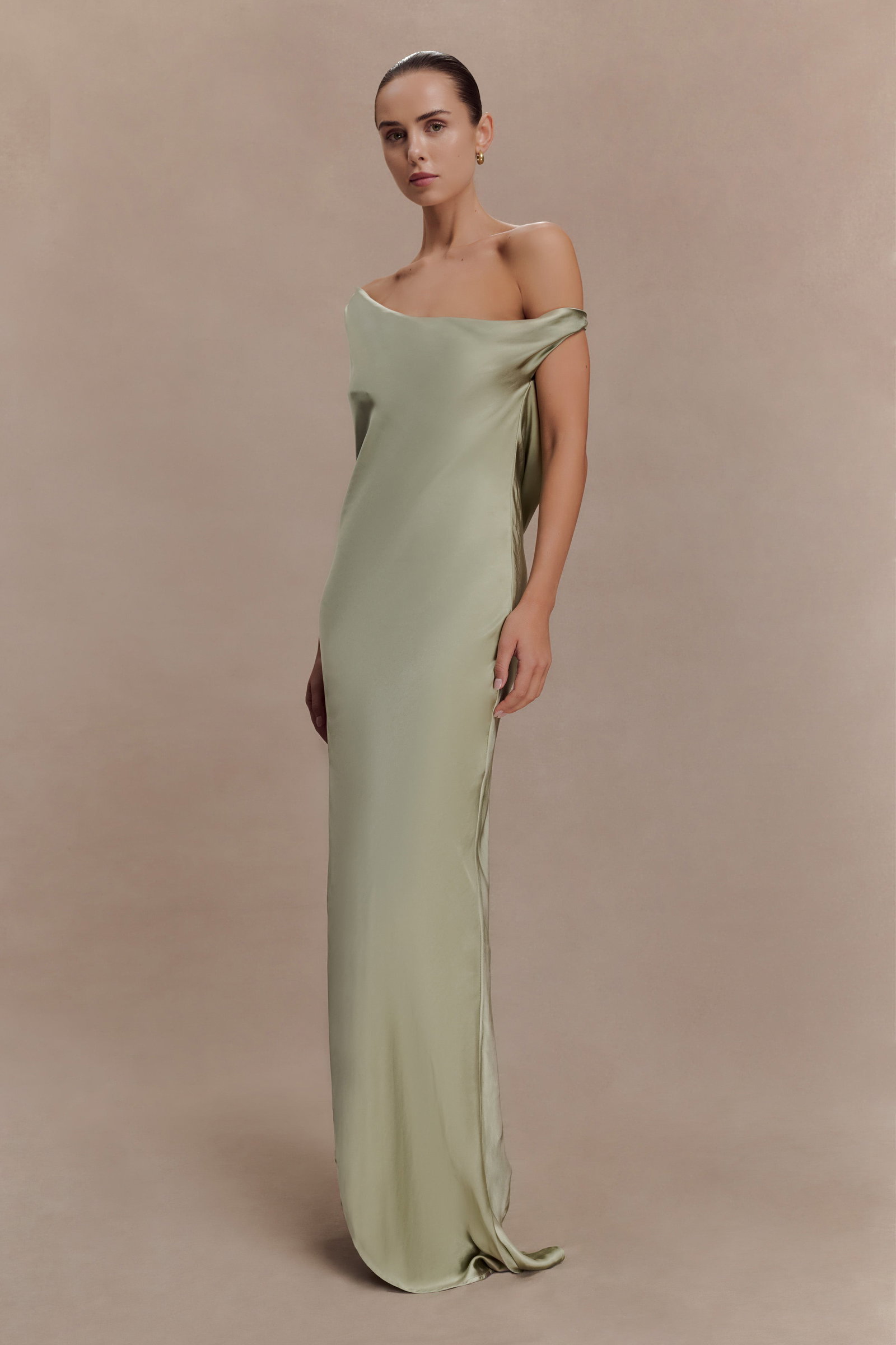 slip maxi dress with asymmetrical hem Meshki Yvette low hem Ygroup_KA6E3K47 WHAT A WAY TO Color:Orange/Bright Pink*