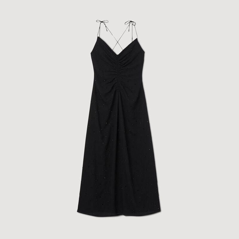 Black satin slip dress with tie straps