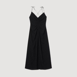 Black satin slip dress with tie straps