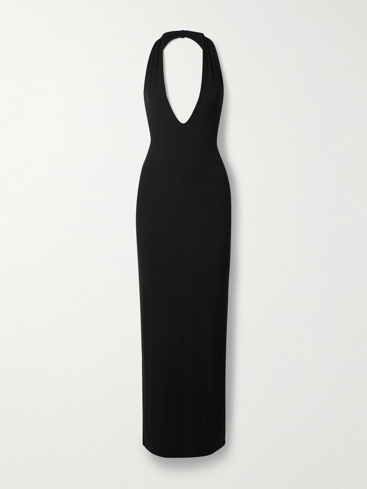 SKIMS Soft Lounge Deep Plunge Stretch-Modal Halterneck Maxi Dress | endource