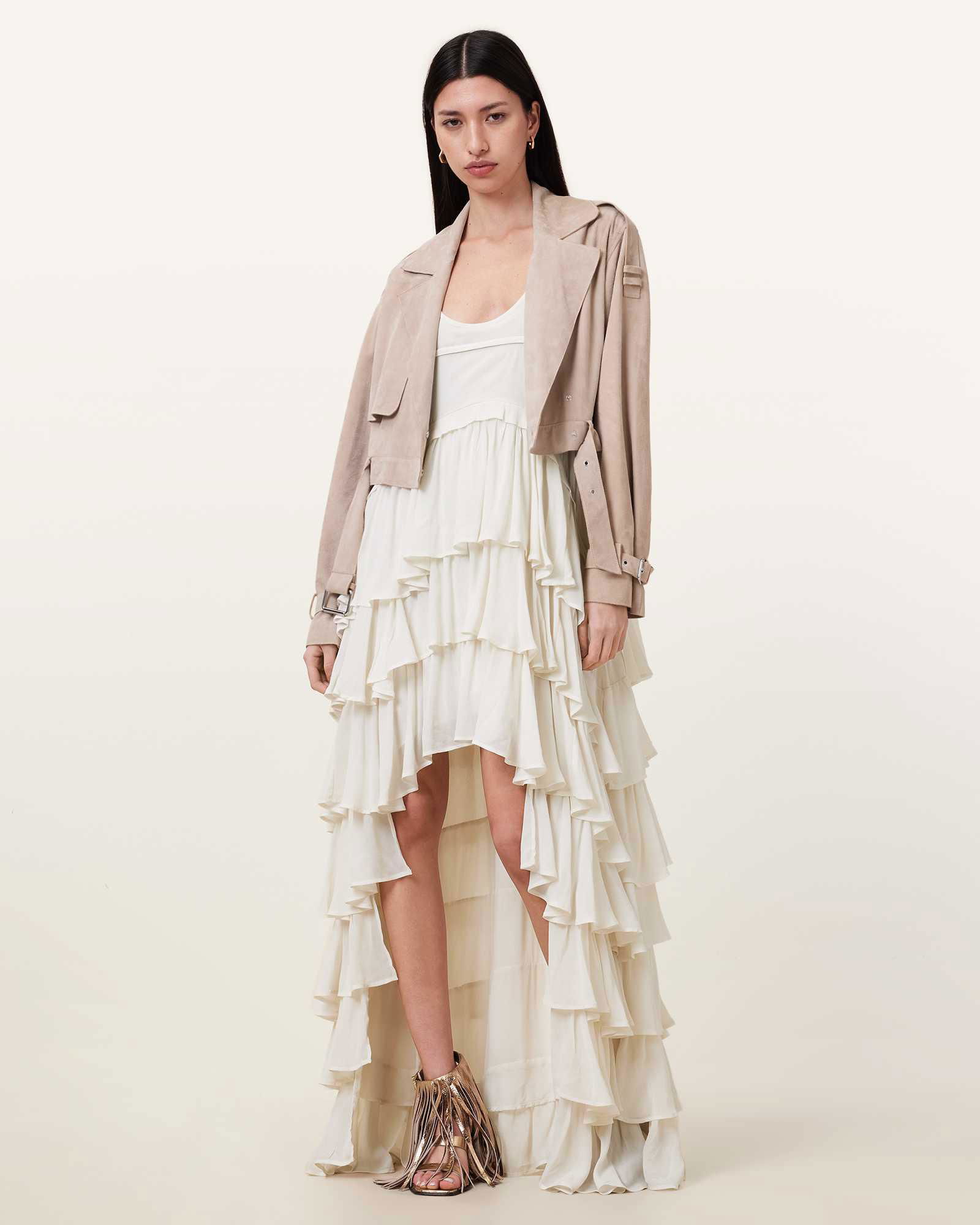 cavarly tiered ruffle maxi dress AllSaints Cavarly Tiered Ruffle Maxi Dress - Black