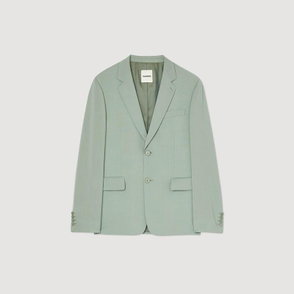 Sage green blazer with notched lapels