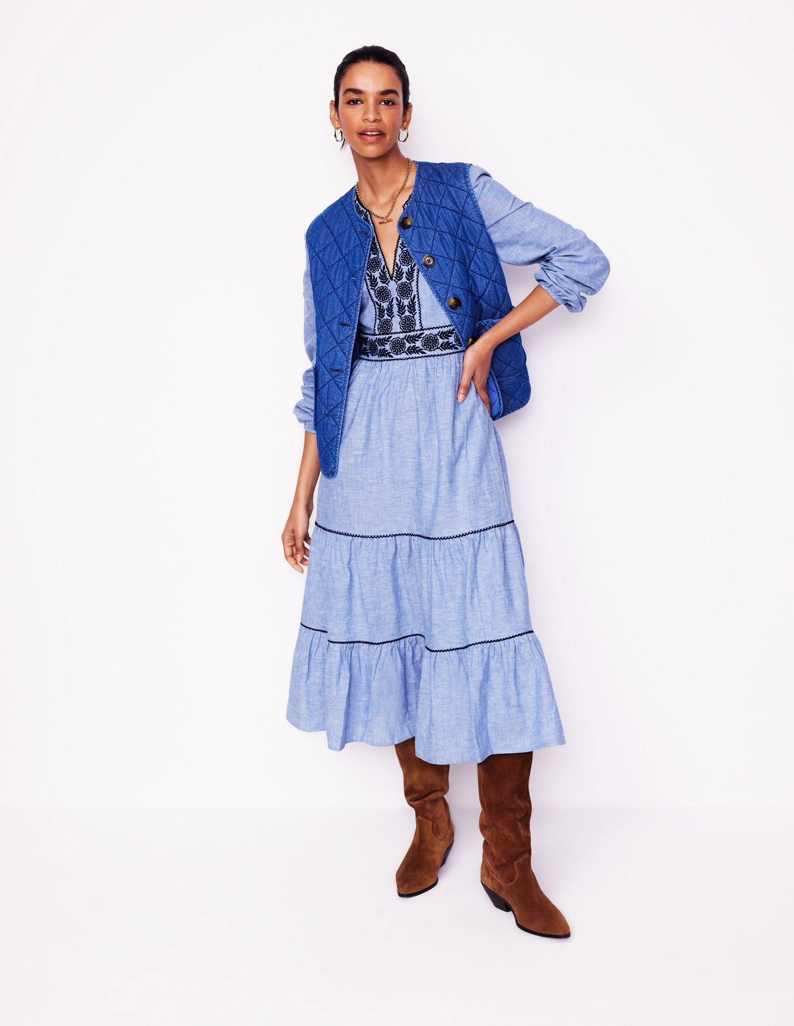 BODEN Violet Linen Blend Midi Dress | endource