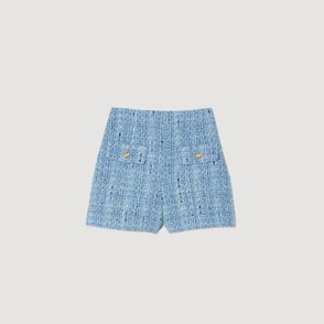 Blue tweed shorts with gold buttons