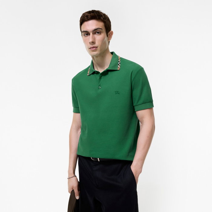 BURBERRY Check Trim Cotton Polo Shirt | endource