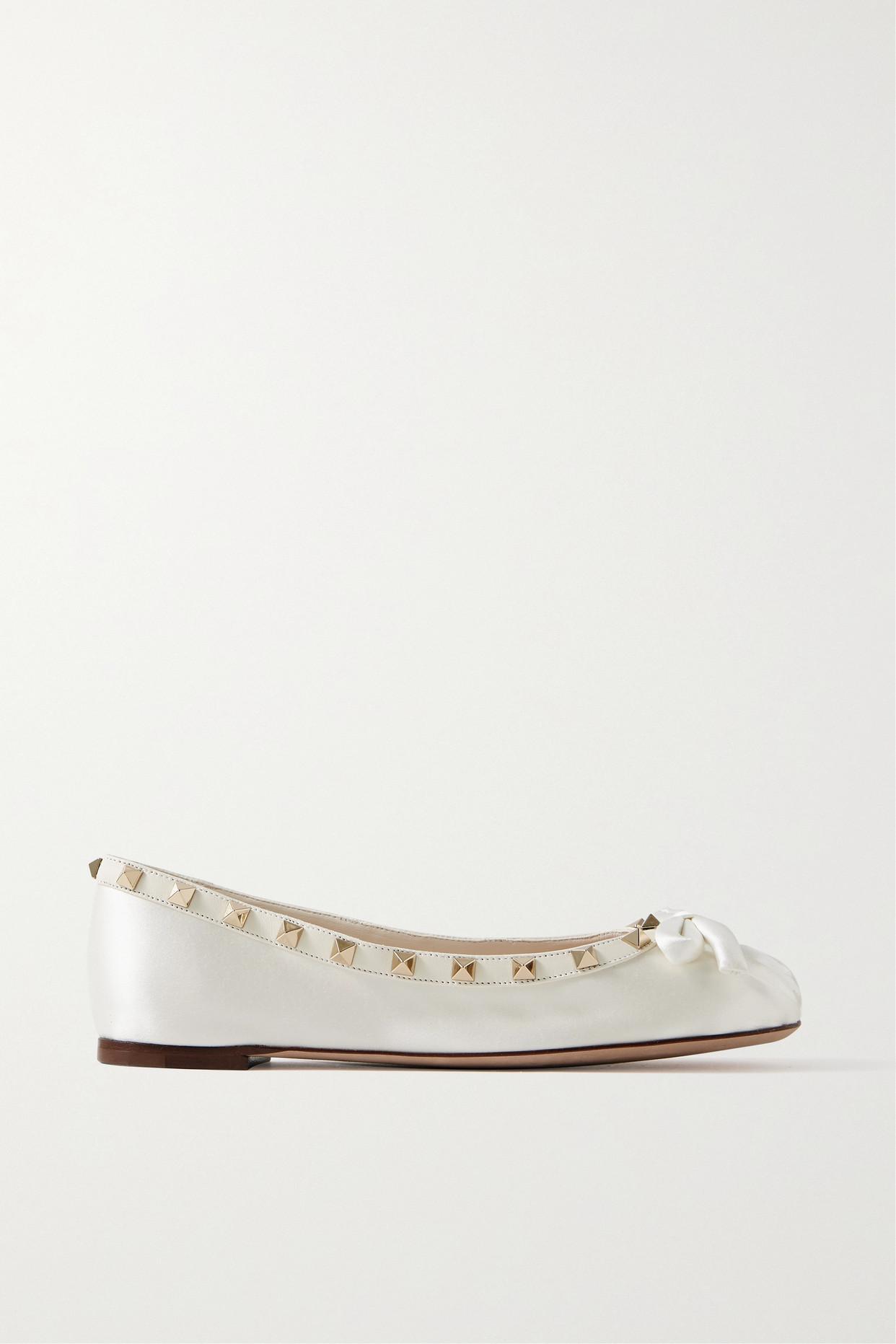 VALENTINO GARAVANI Rockstud Leather-Trimmed Bow-Embellished Satin ...