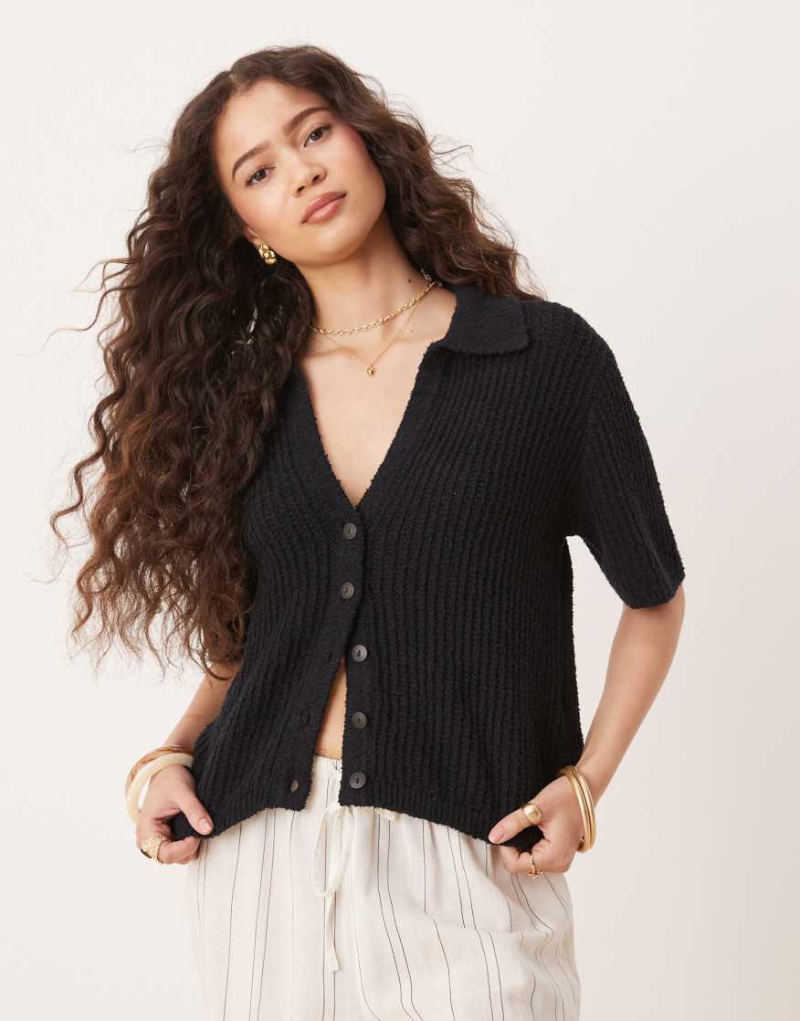 ABERCROMBIE FITCH Short Sleeve Crochet Cardigan endource