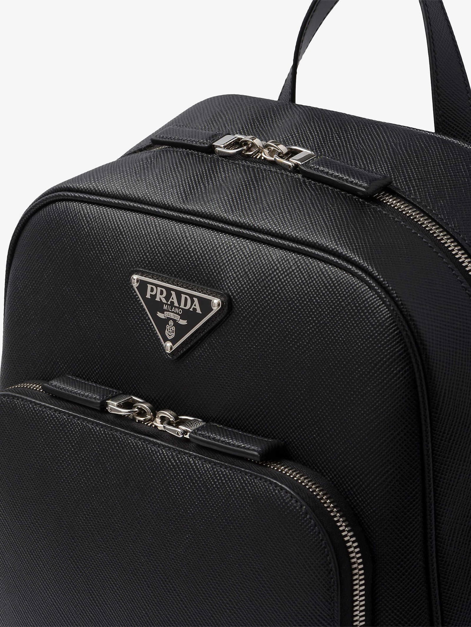 PRADA Logo-Plaque Saffiano-Leather Backpack | endource