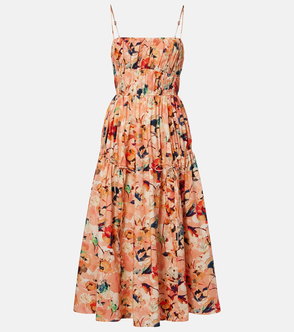 white christmas dresses Marin Cotton Midi Dress - Night Bloom Floral Pleated V Neck Dress main image 0