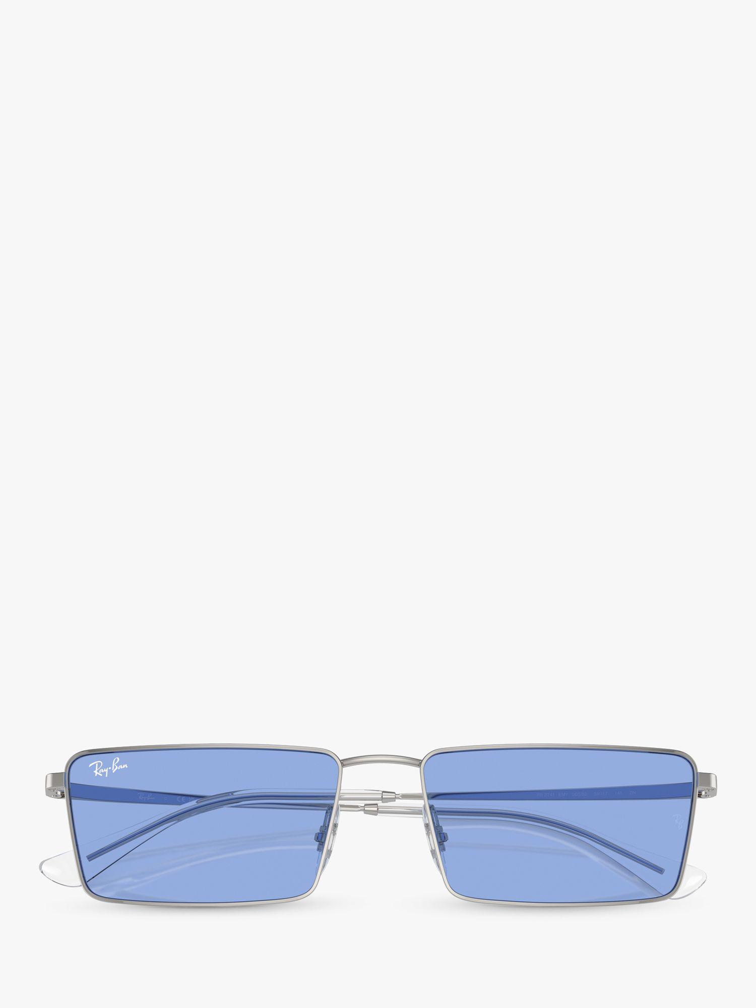 RAY-BAN RB3741 Unisex Rectangular Sunglasses in Silver/Blue | Endource