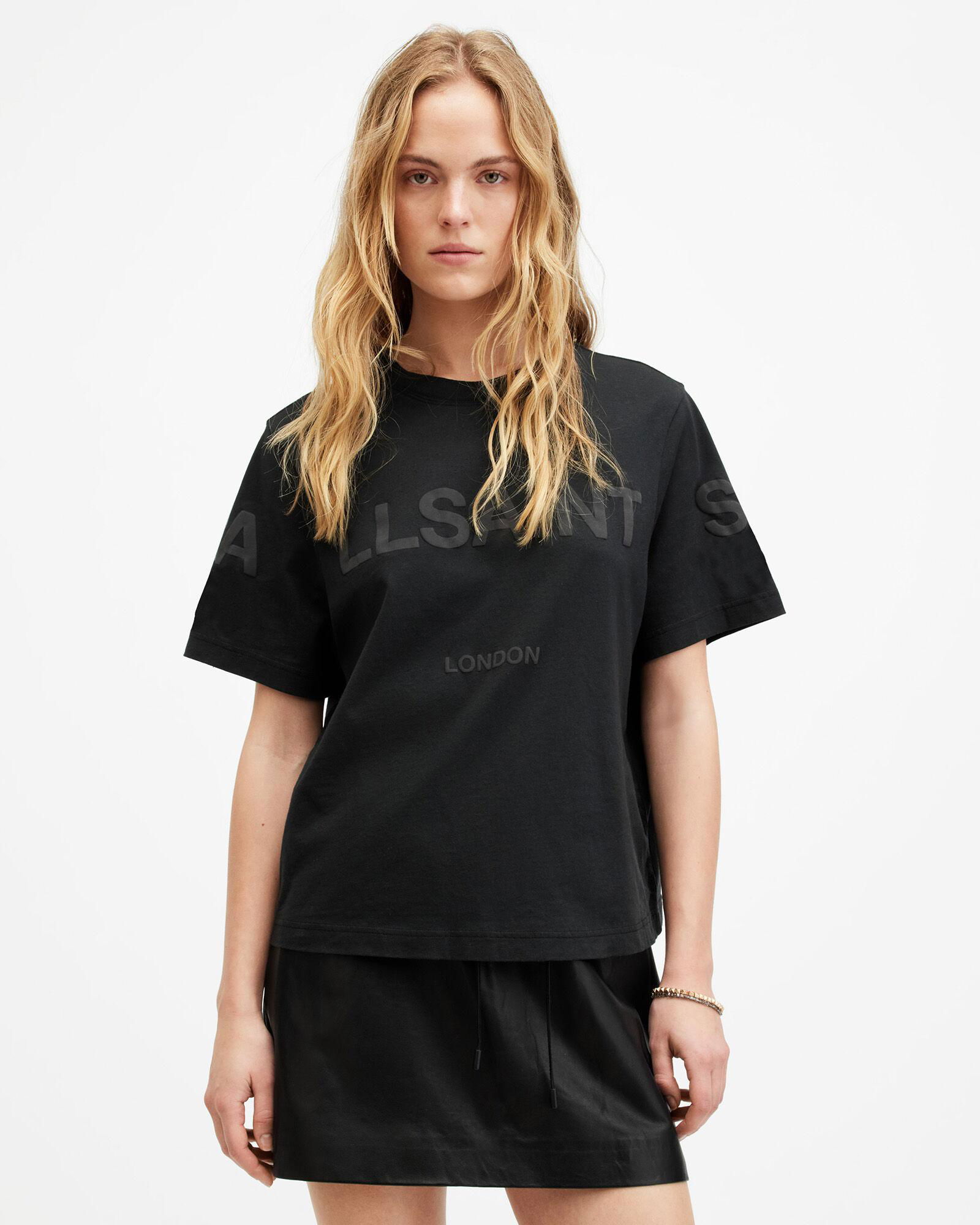 ALLSAINTS Lisa Biggy Logo Oversized T-Shirt in Black | Endource