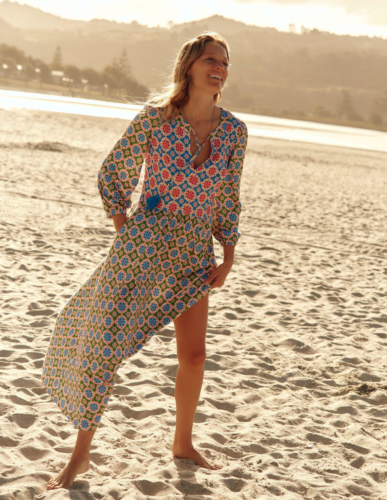 boden embroidered notch neck dress Notch Neck Jersey Maxi Dress-Navy