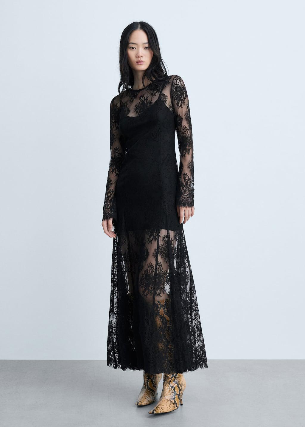 mango long lace dress Lace dress with bell sleeves