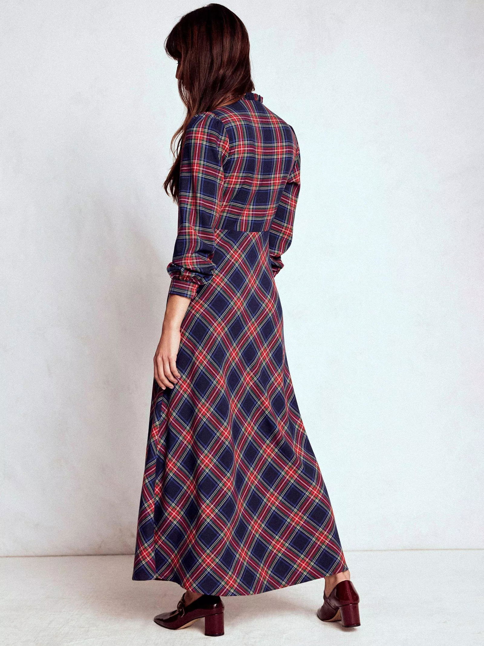BODEN Cassie Check Tea Dress, Navy/Green/Red | endource